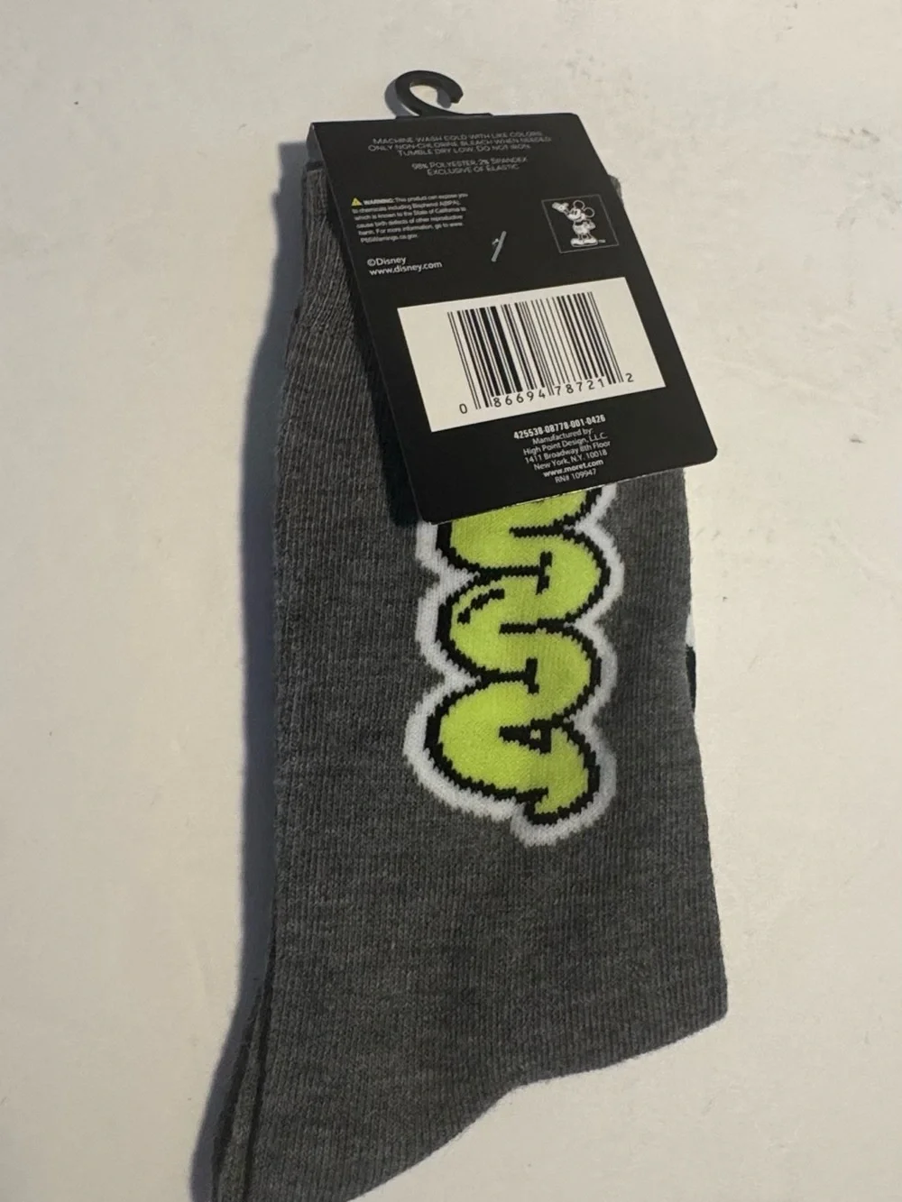 Disney Mickey Mouse Gray Crew Socks with Neon Accents